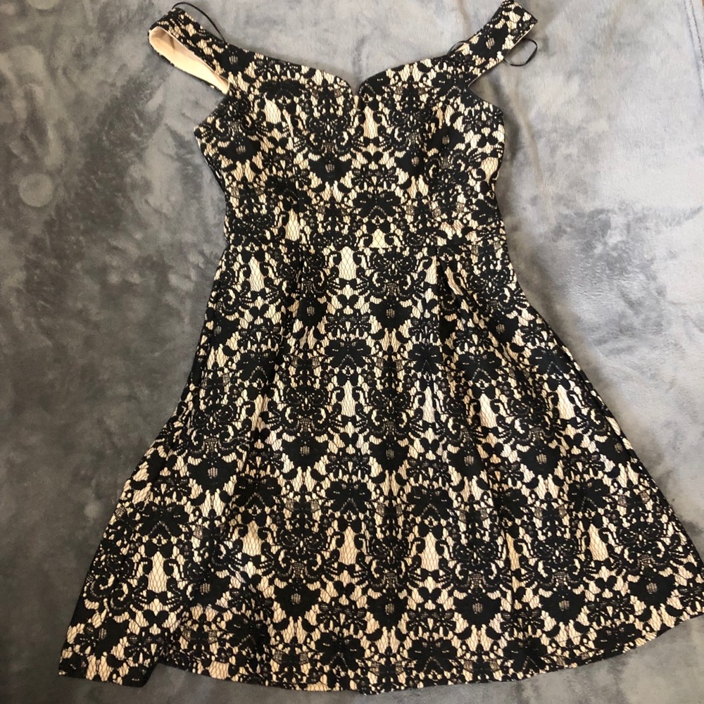 Francesca’s fit and flare off shoulder lace dress